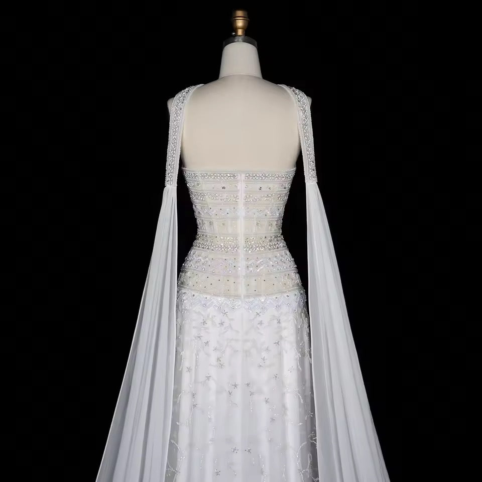Jeweled Neckline Gown with Matching Chiffon Cape
