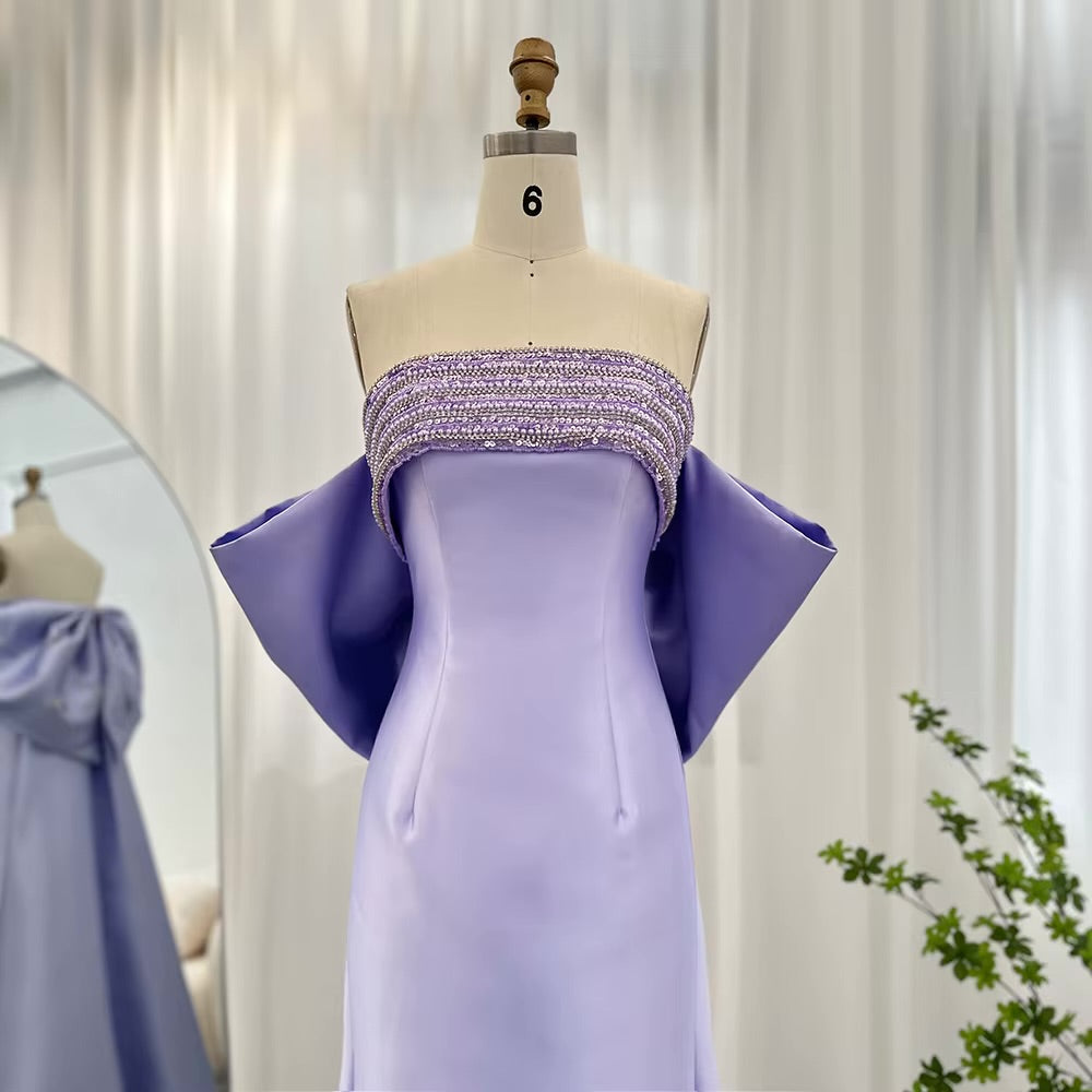 Luxury Evening Dress with Bow Cape Sage
