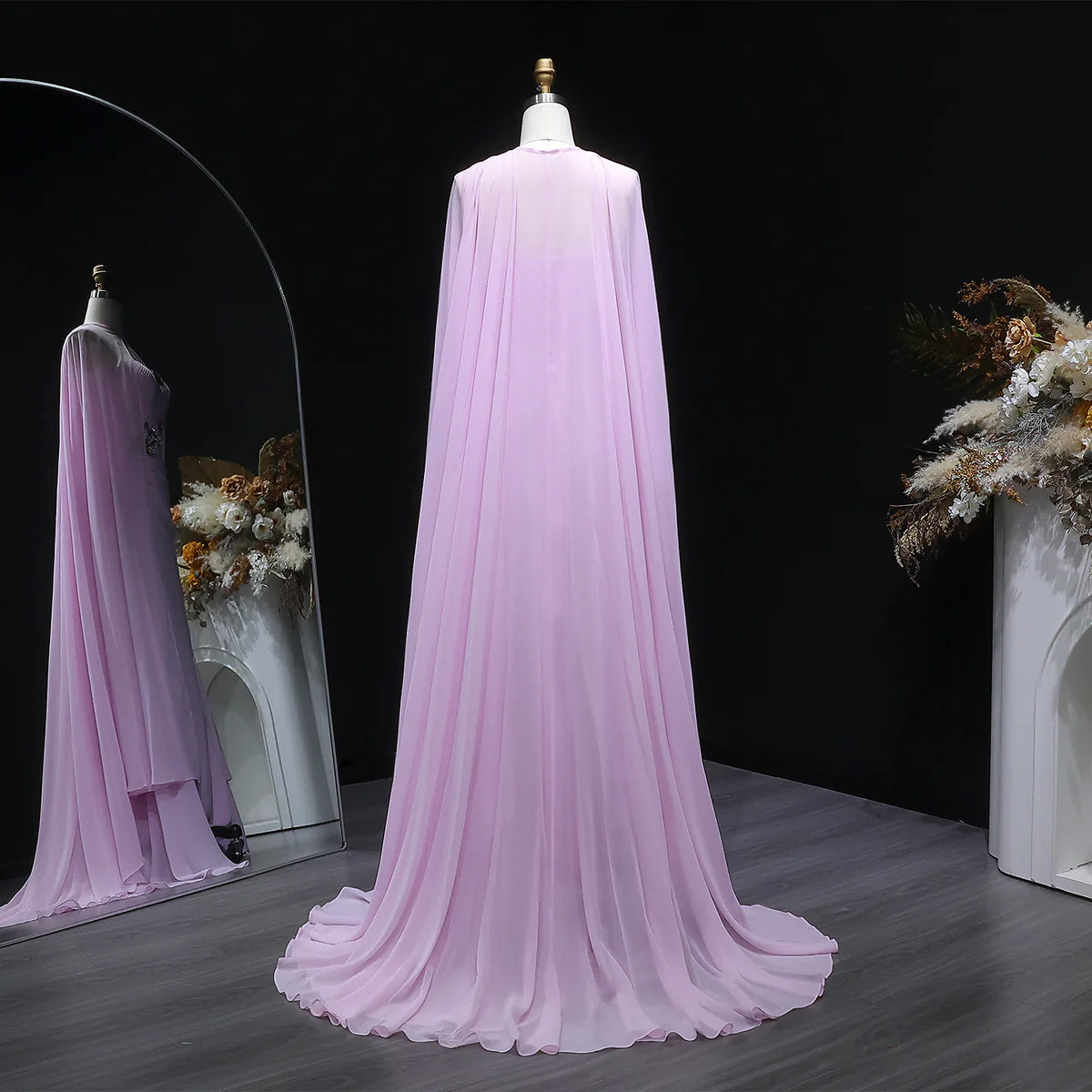 Crystal Petal Ruched Chiffon Gown