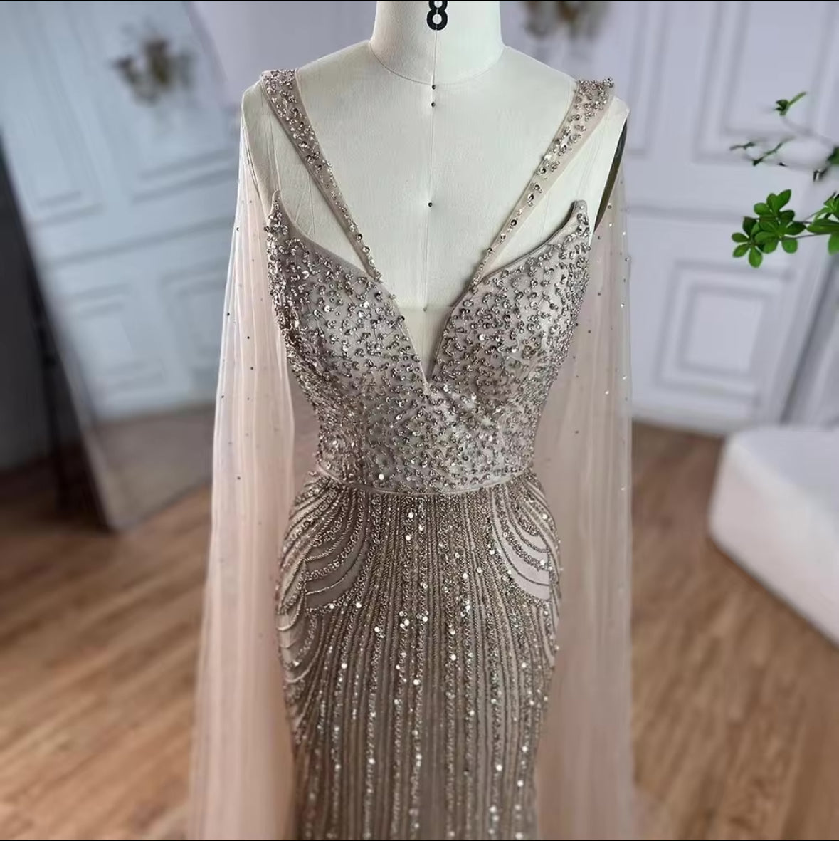 Mermaid Elegant Cape Sleeves Luxury Evening Dress