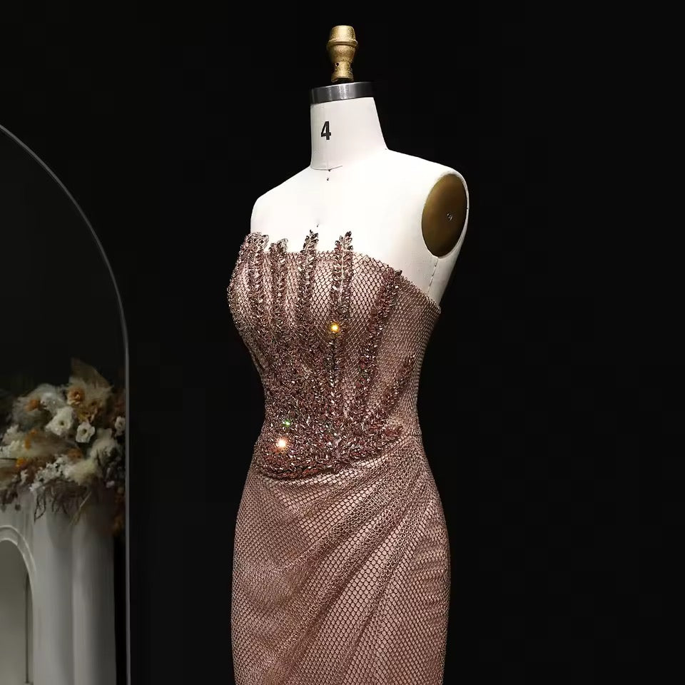 Flame of Elegance” Dress Burgundy Embellished with Crystals Featuring a Side Slit
