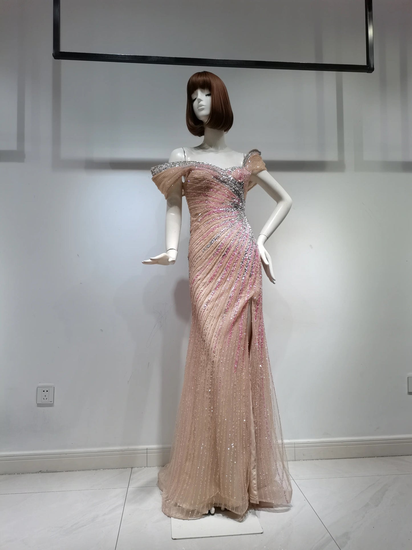 Emerald Enchantment Off-Shoulder Beaded Evening Gown
