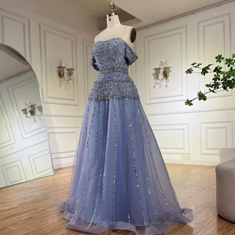 Elegant Linear Beaded Evening Dress with Sculpted Silhouette