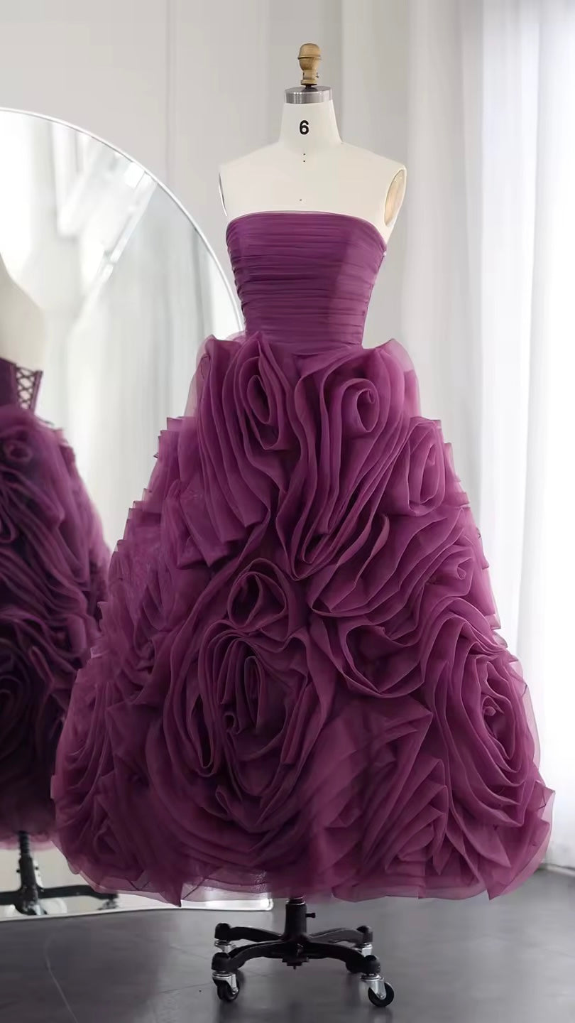 Luxury 3D Flower Purple,Pink Midi dress