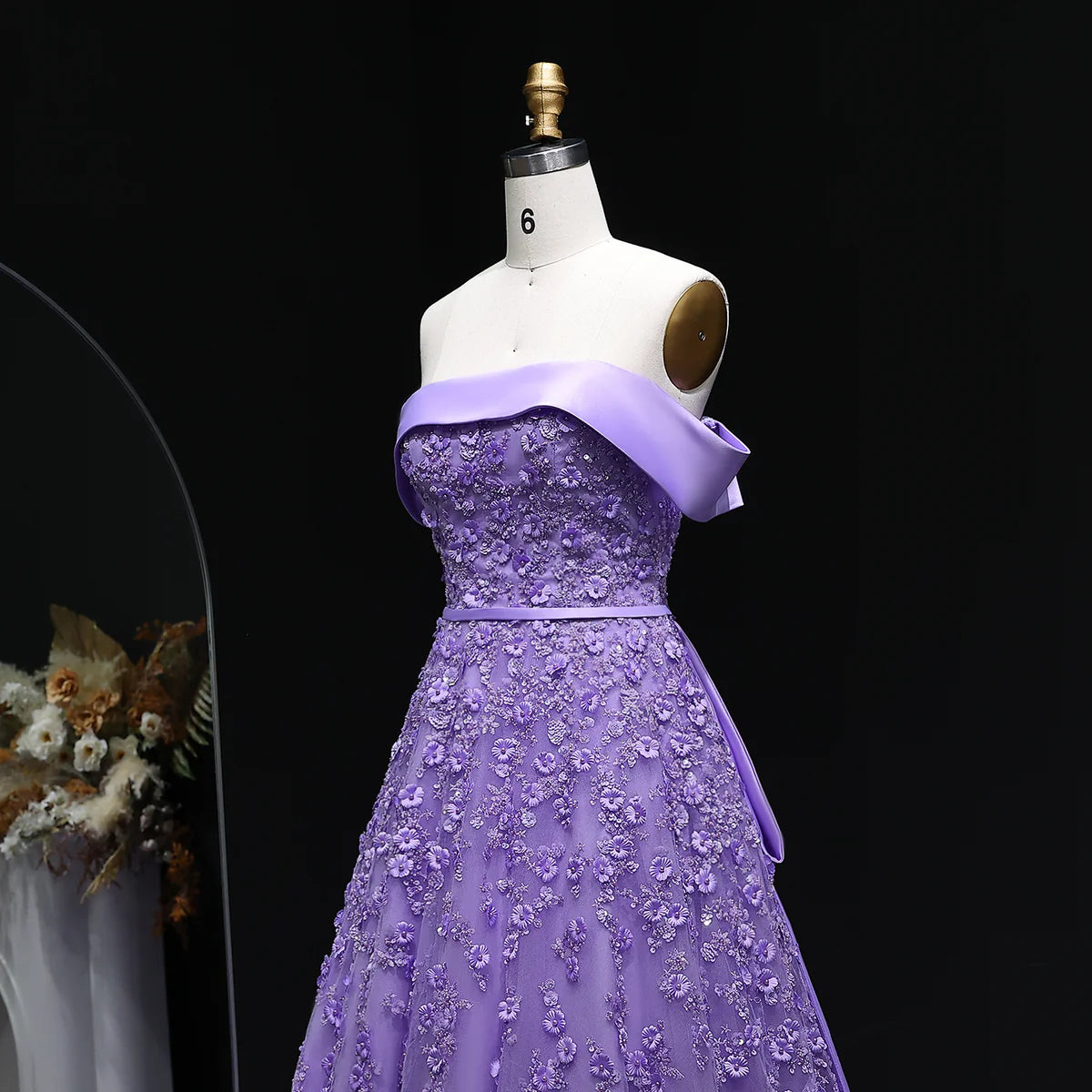 “Lilac Princess” Gown – Regal Lavender with 3D Floral Embroidery