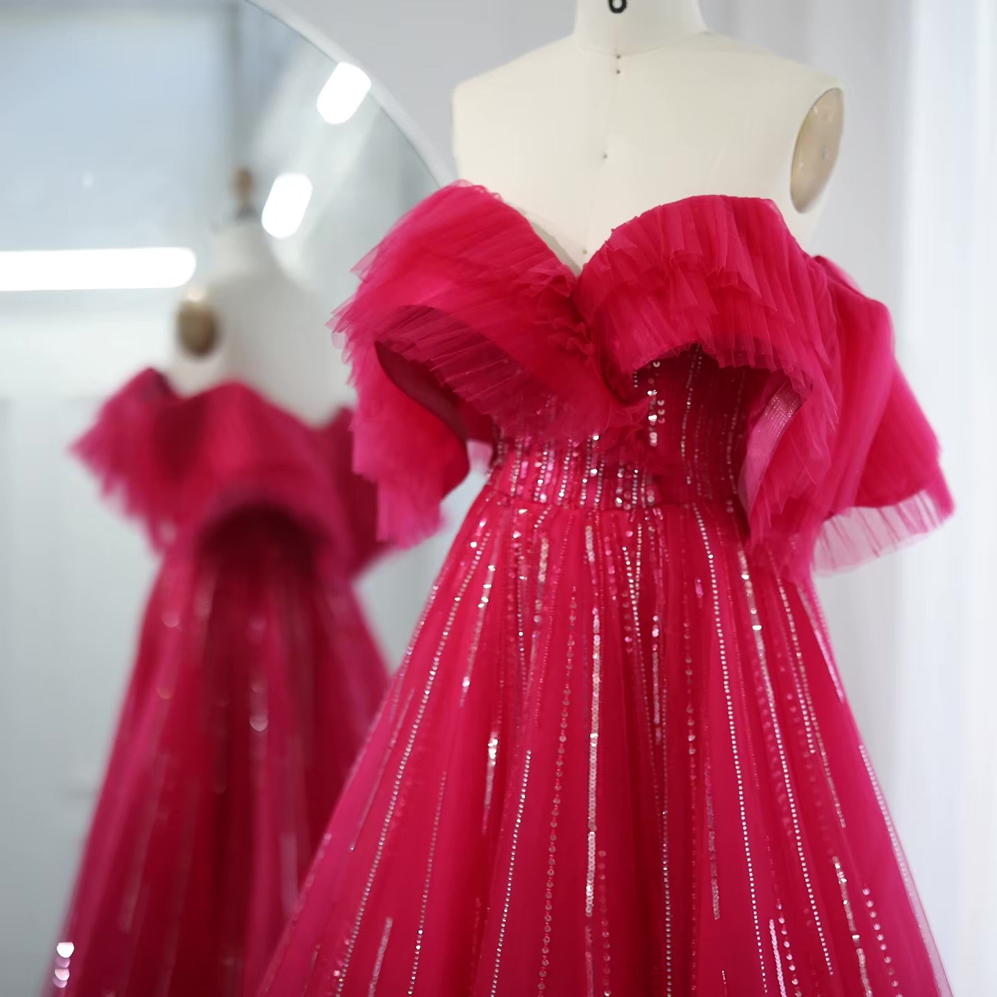 Aurora Tulle Gown،Blush & Fuchsia