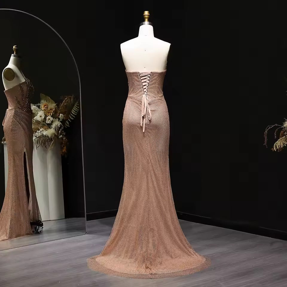 Flame of Elegance” Dress Burgundy Embellished with Crystals Featuring a Side Slit
