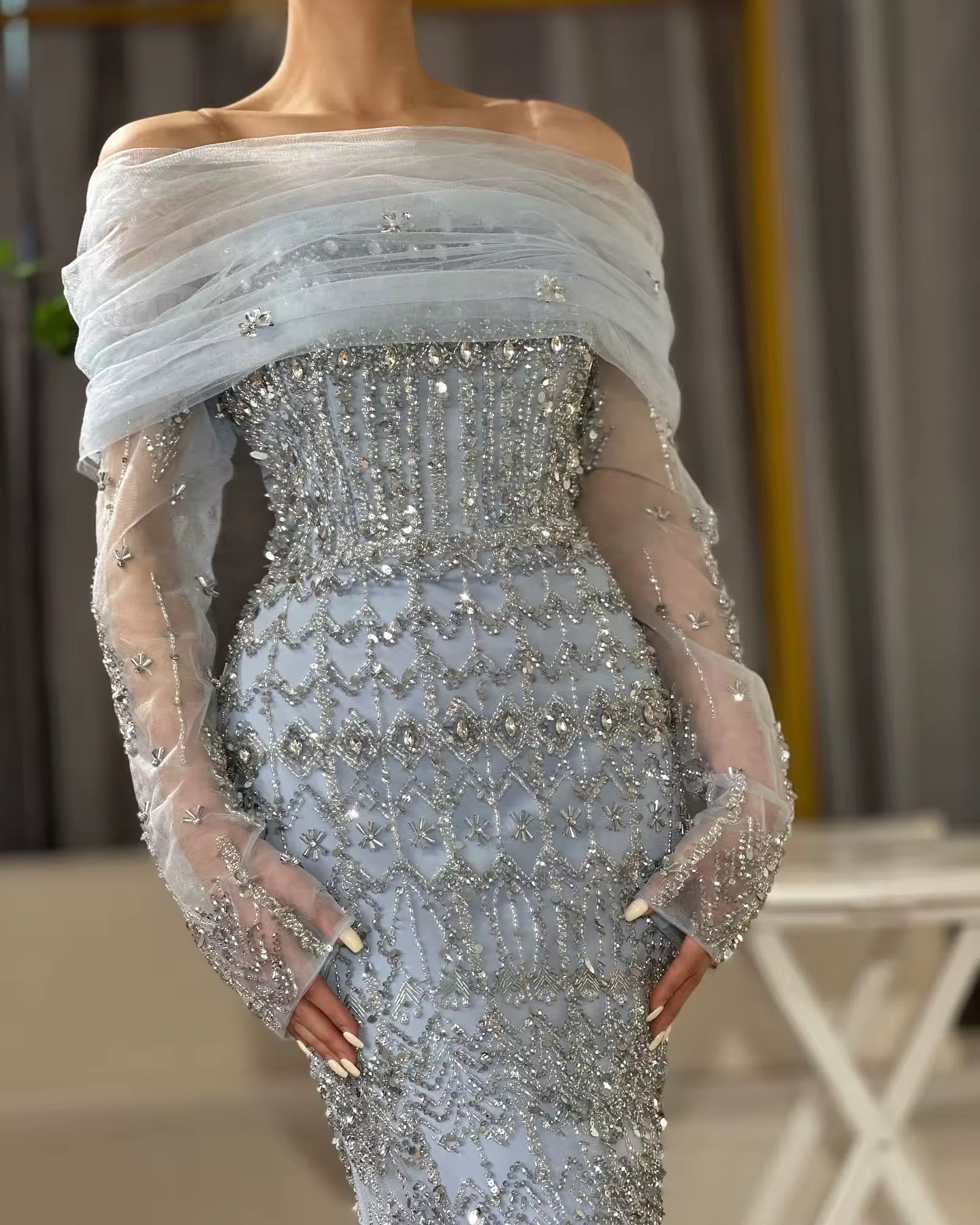 Mermaid Elegant Short and long Sleeves Evening Dresses