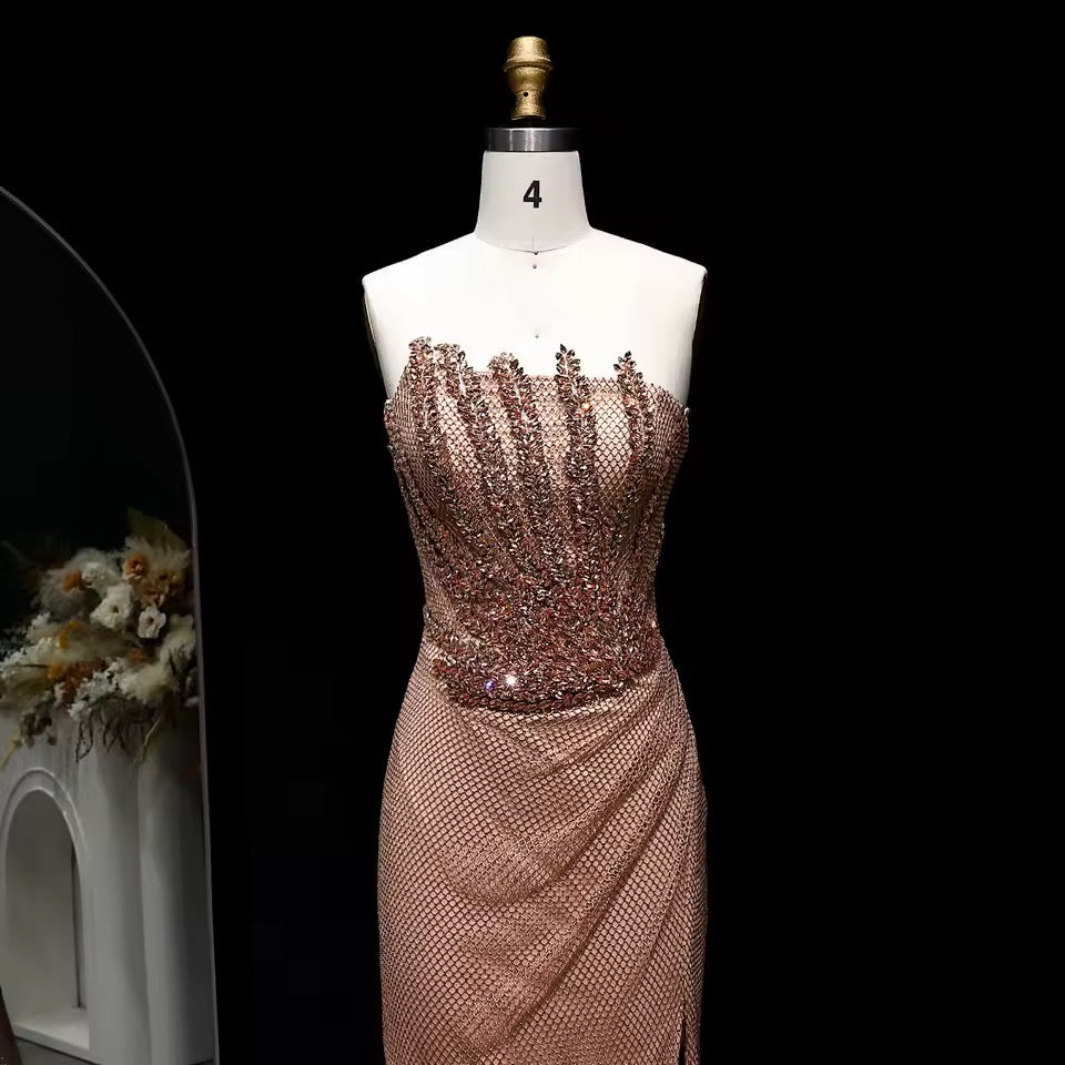 Flame of Elegance” Dress Burgundy Embellished with Crystals Featuring a Side Slit