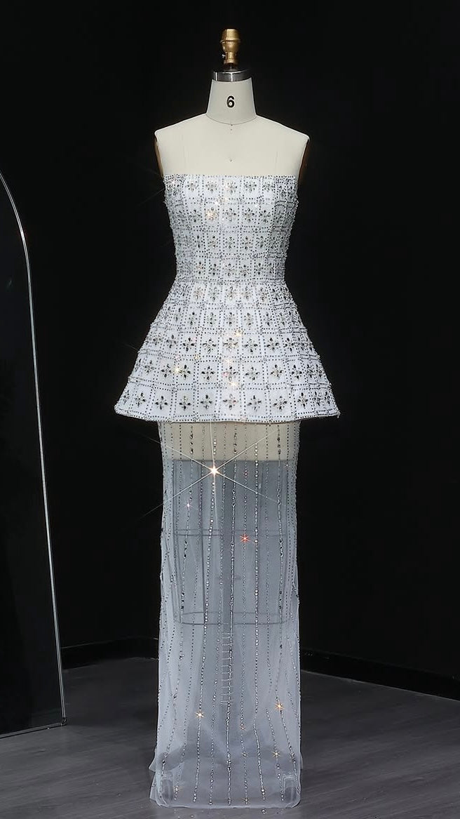 Crystal Bloom Structured Peplum Gown