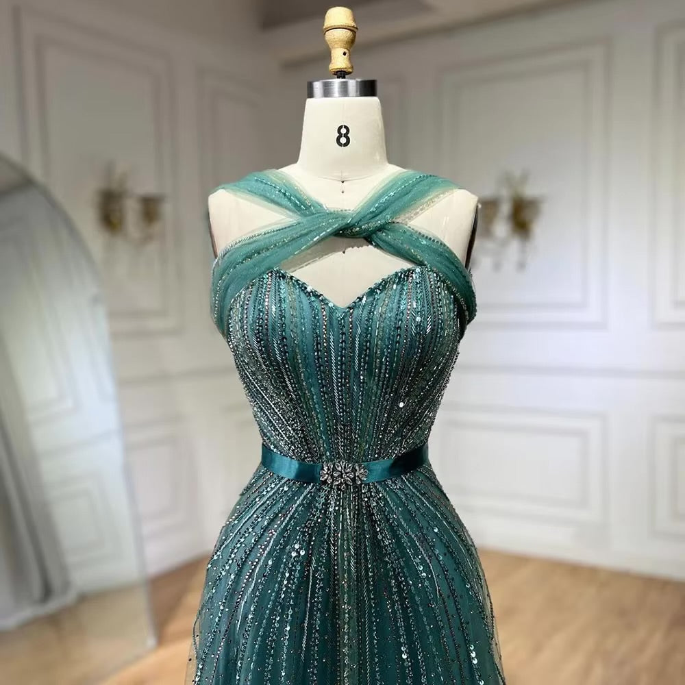 Black Sleeveless A-Line Luxury Beaded Evening Dresses