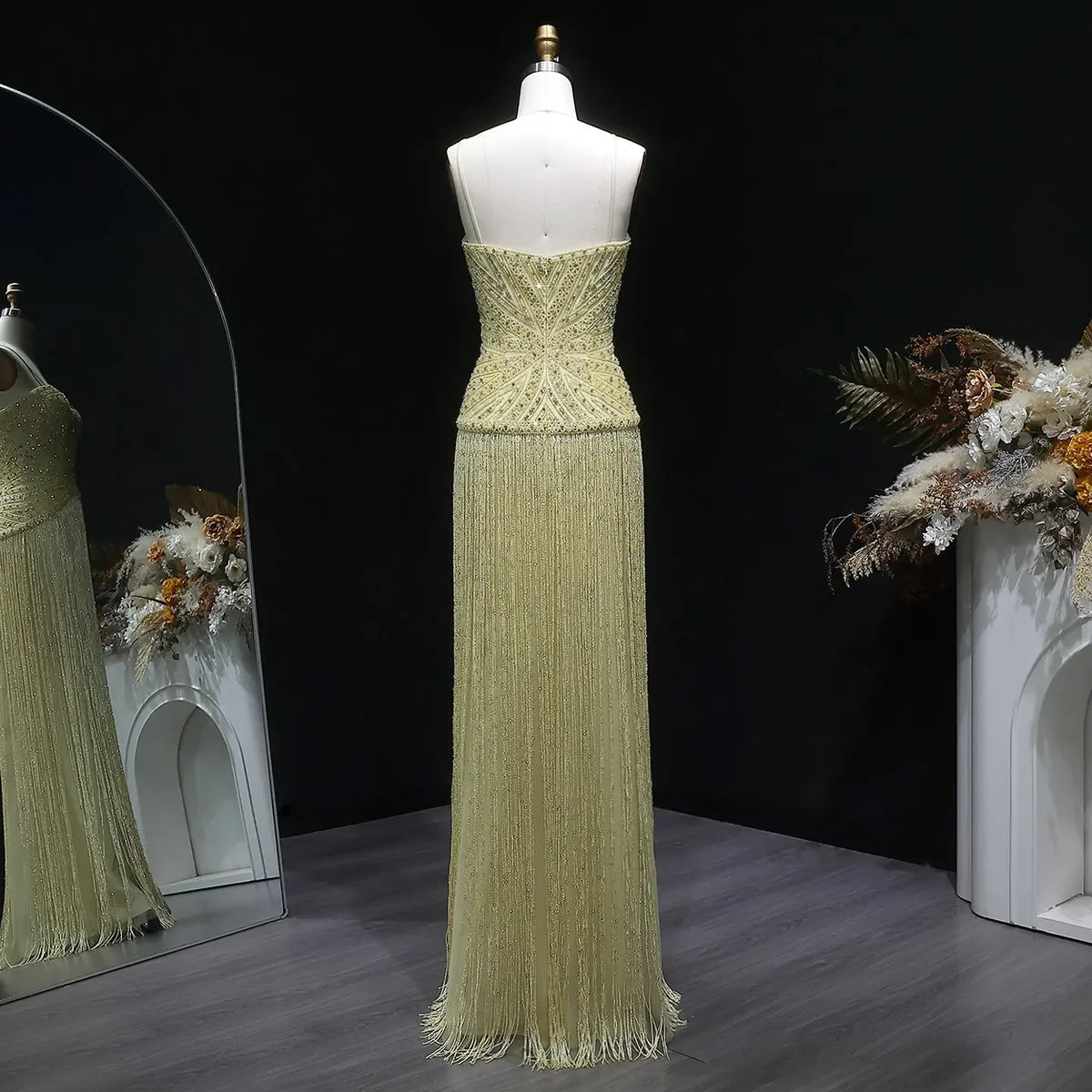 Glamorous Fully Beaded Bodycon Fringe Dress with Art Deco Patterns
