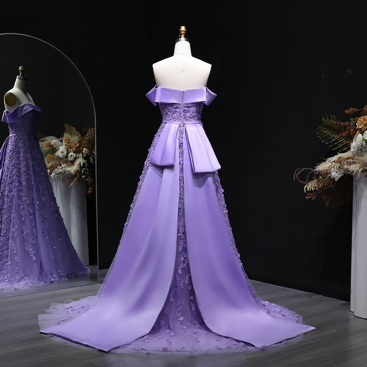 “Lilac Princess” Gown – Regal Lavender with 3D Floral Embroidery