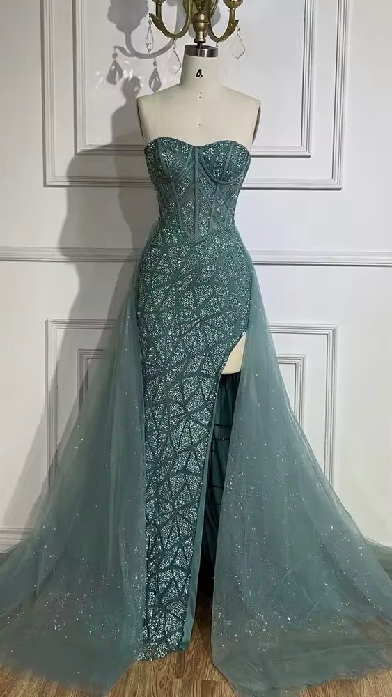 Luxury Turquoise Mermaid Evening Dress