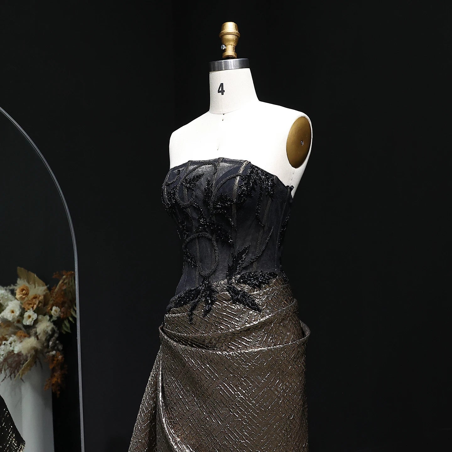 Strapless Sequin Evening Dress with Knot Black