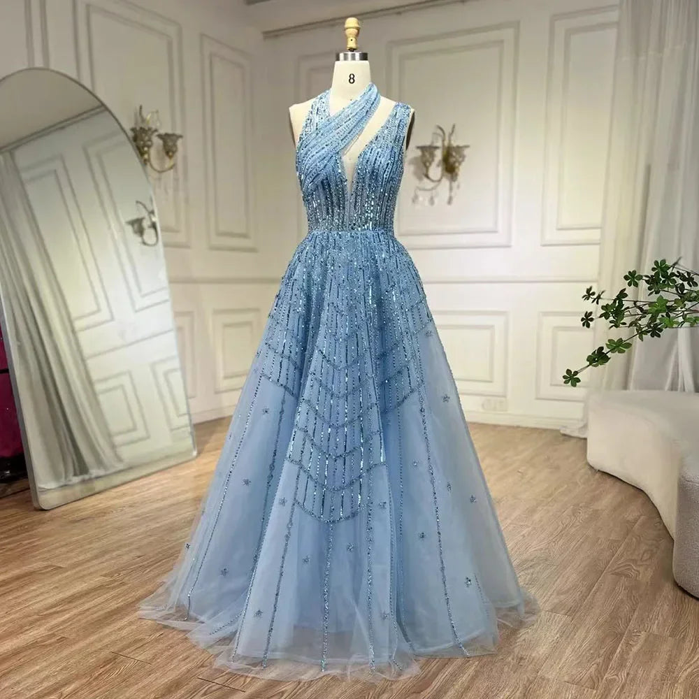 Elegant Beaded Ball Gown – Sparkling One-Shoulder Formal Dress