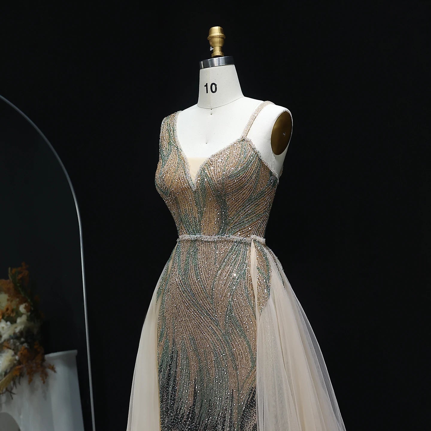 Luxury Dusty Pink Champagne Evening Dresses with Overskirt