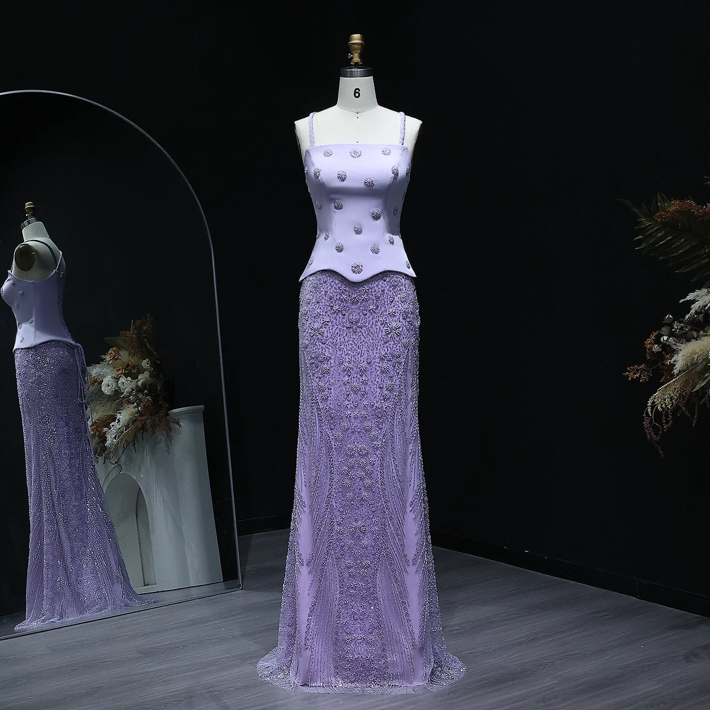 Two Pieces Evening Dress with Spaghetti Straps