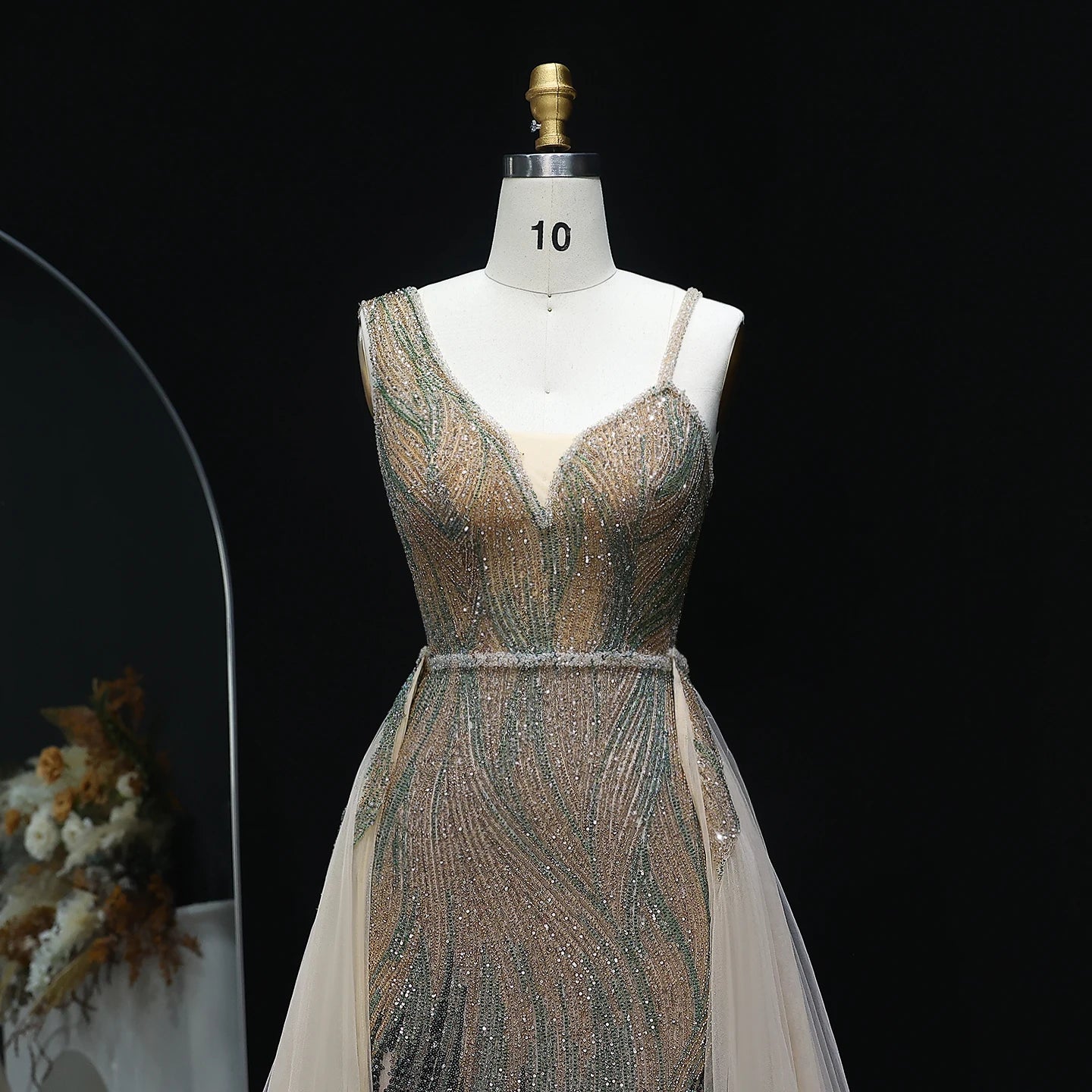 Luxury Dusty Pink Champagne Evening Dresses with Overskirt