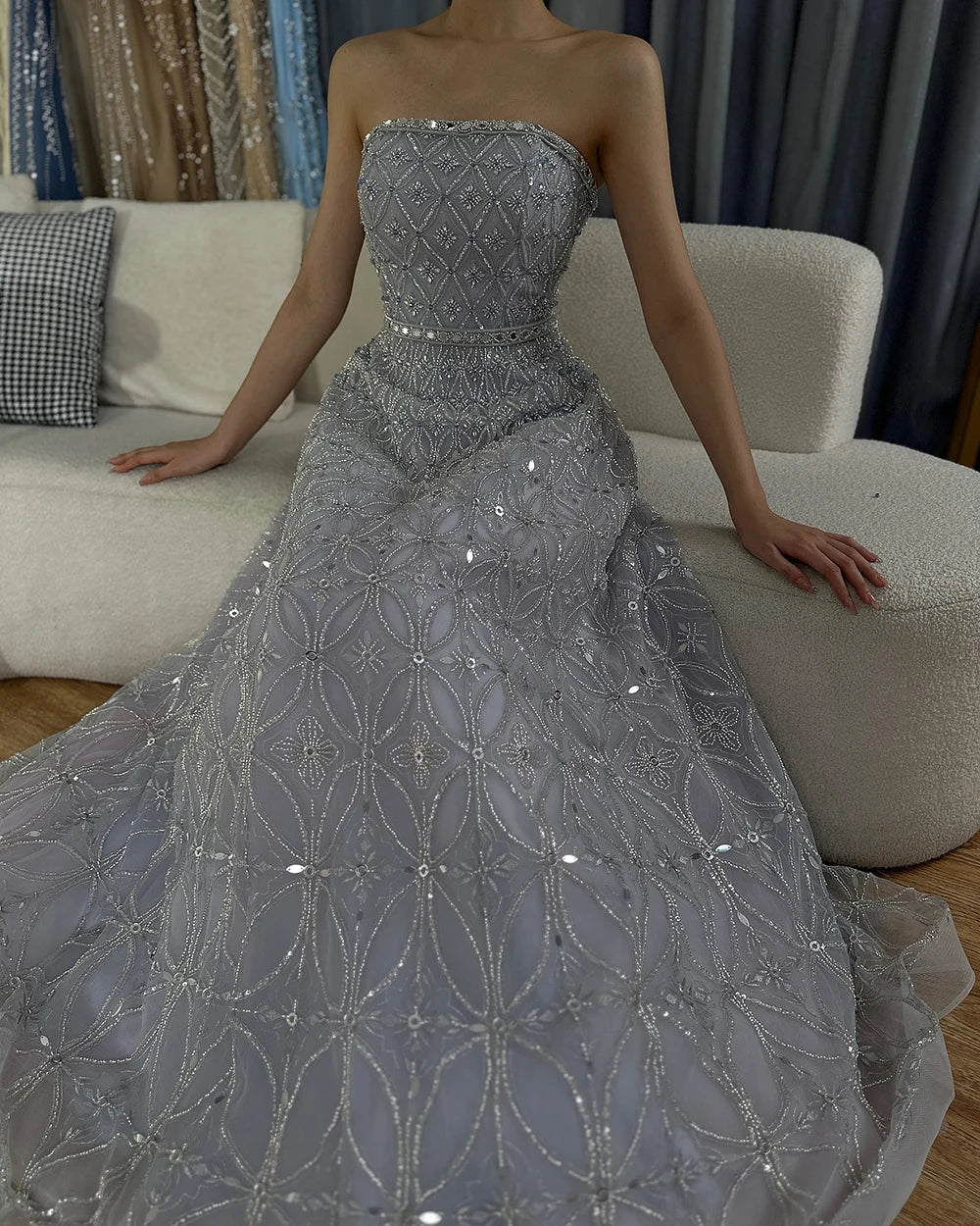 A Line Beaded Long Evening Dresses Gowns