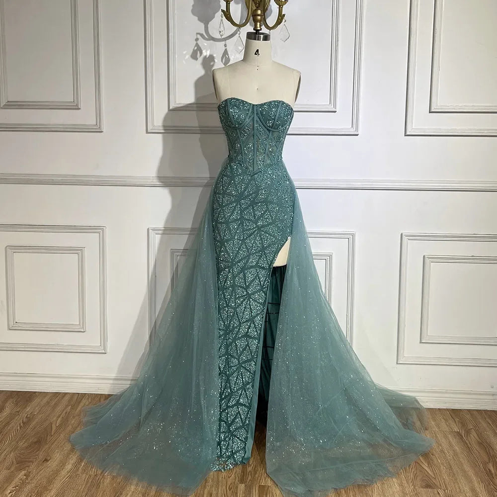 Luxury Turquoise Mermaid Evening Dress