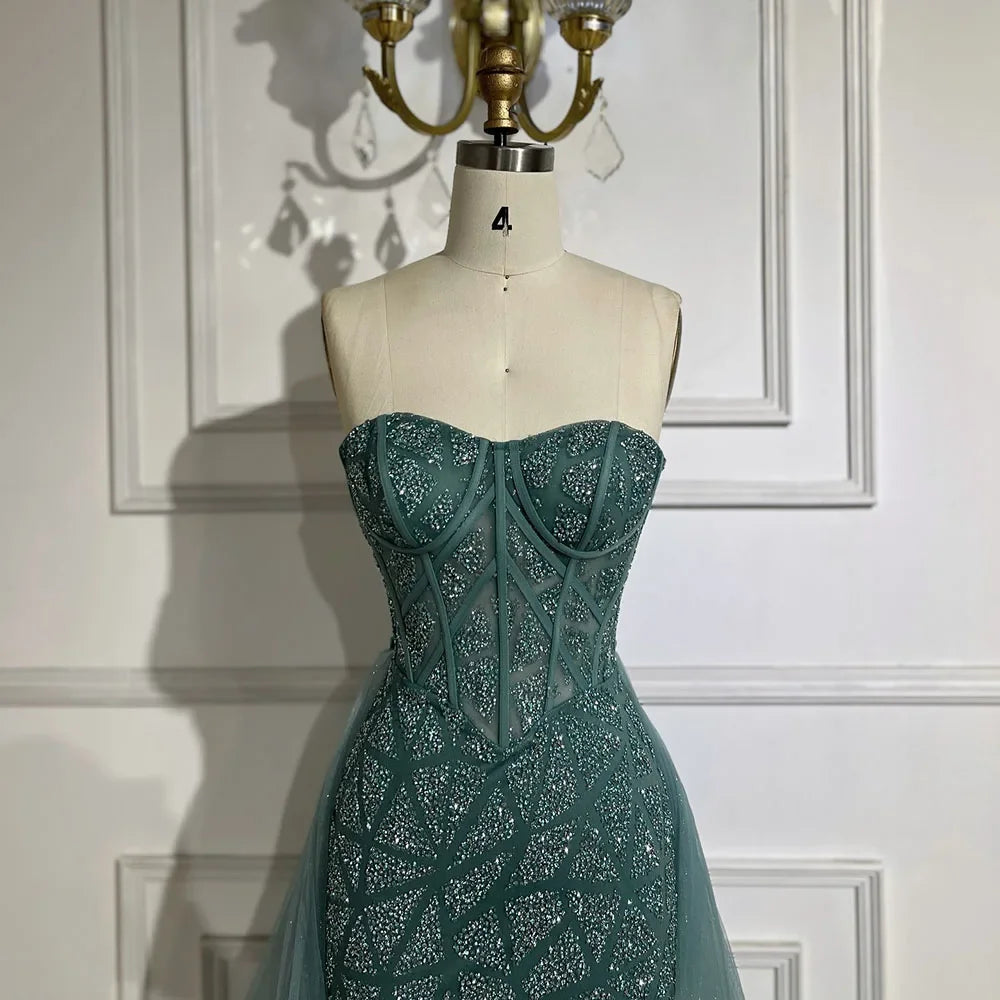Luxury Turquoise Mermaid Evening Dress