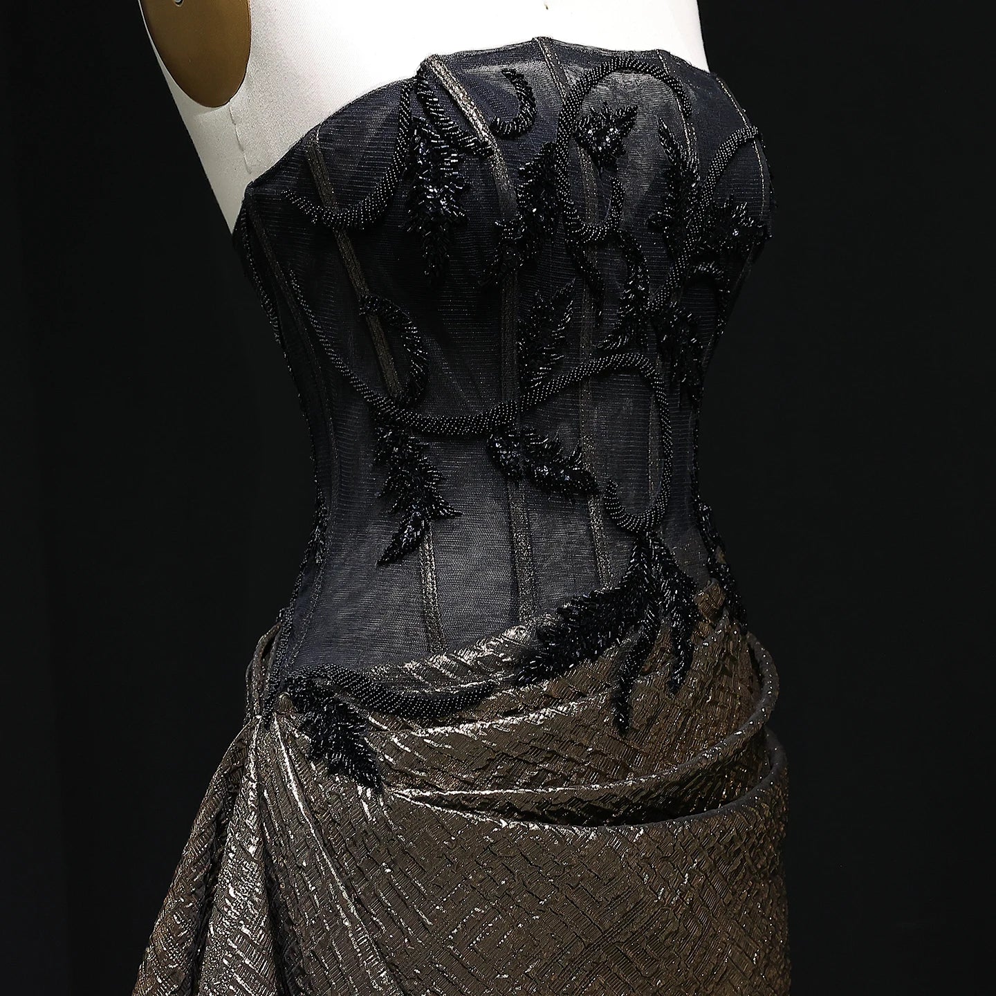 Strapless Sequin Evening Dress with Knot Black