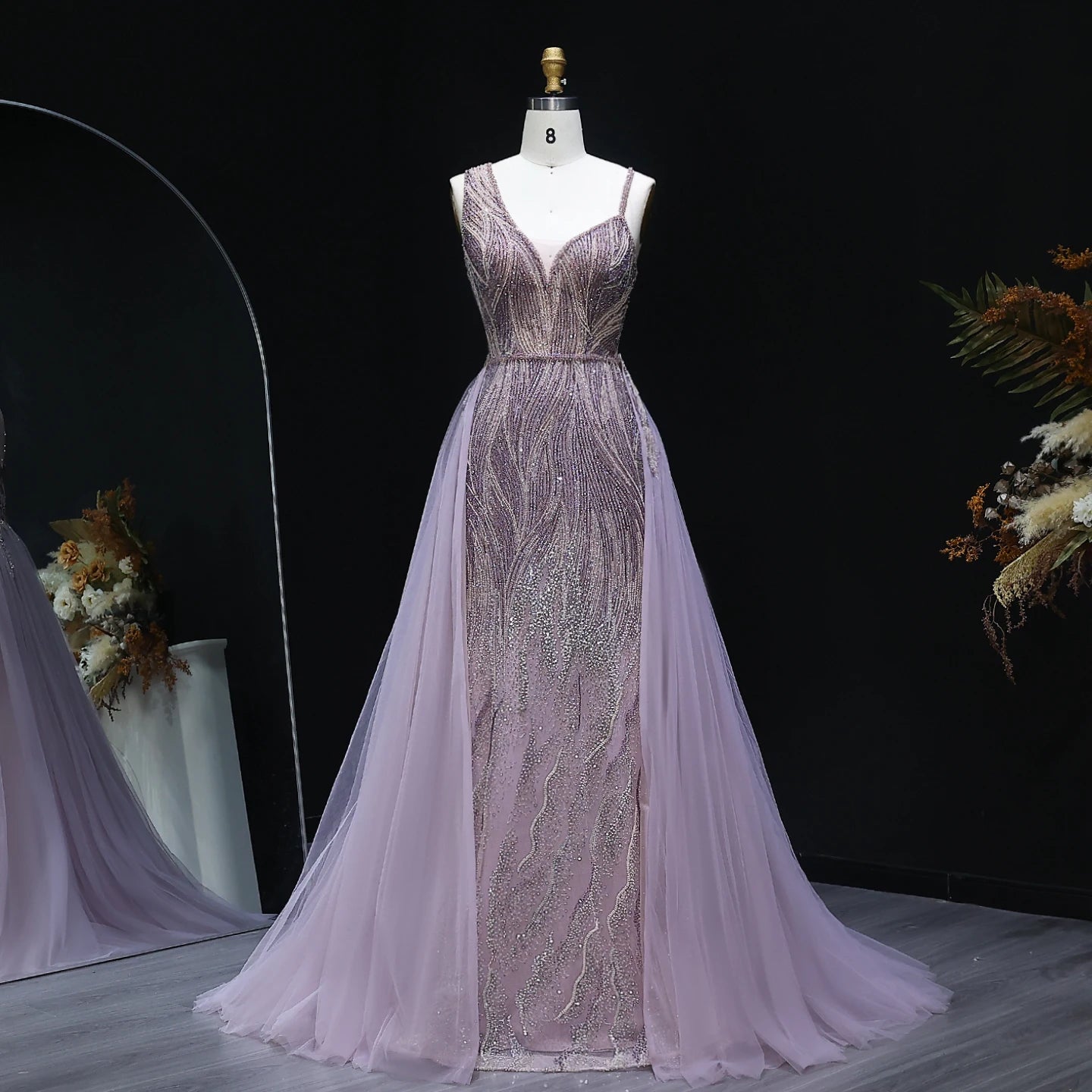 Luxury Dusty Pink Champagne Evening Dresses with Overskirt
