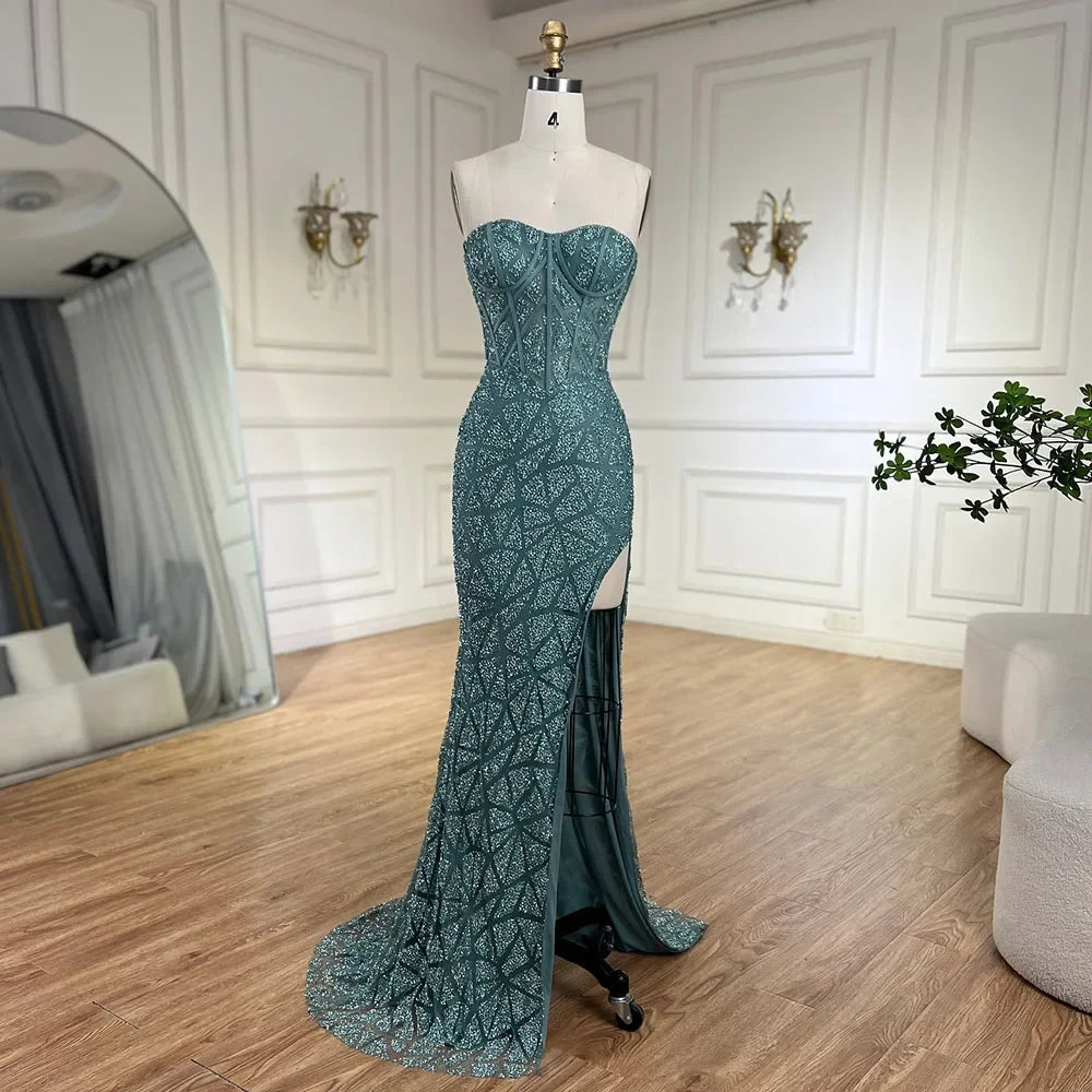 Luxury Turquoise Mermaid Evening Dress
