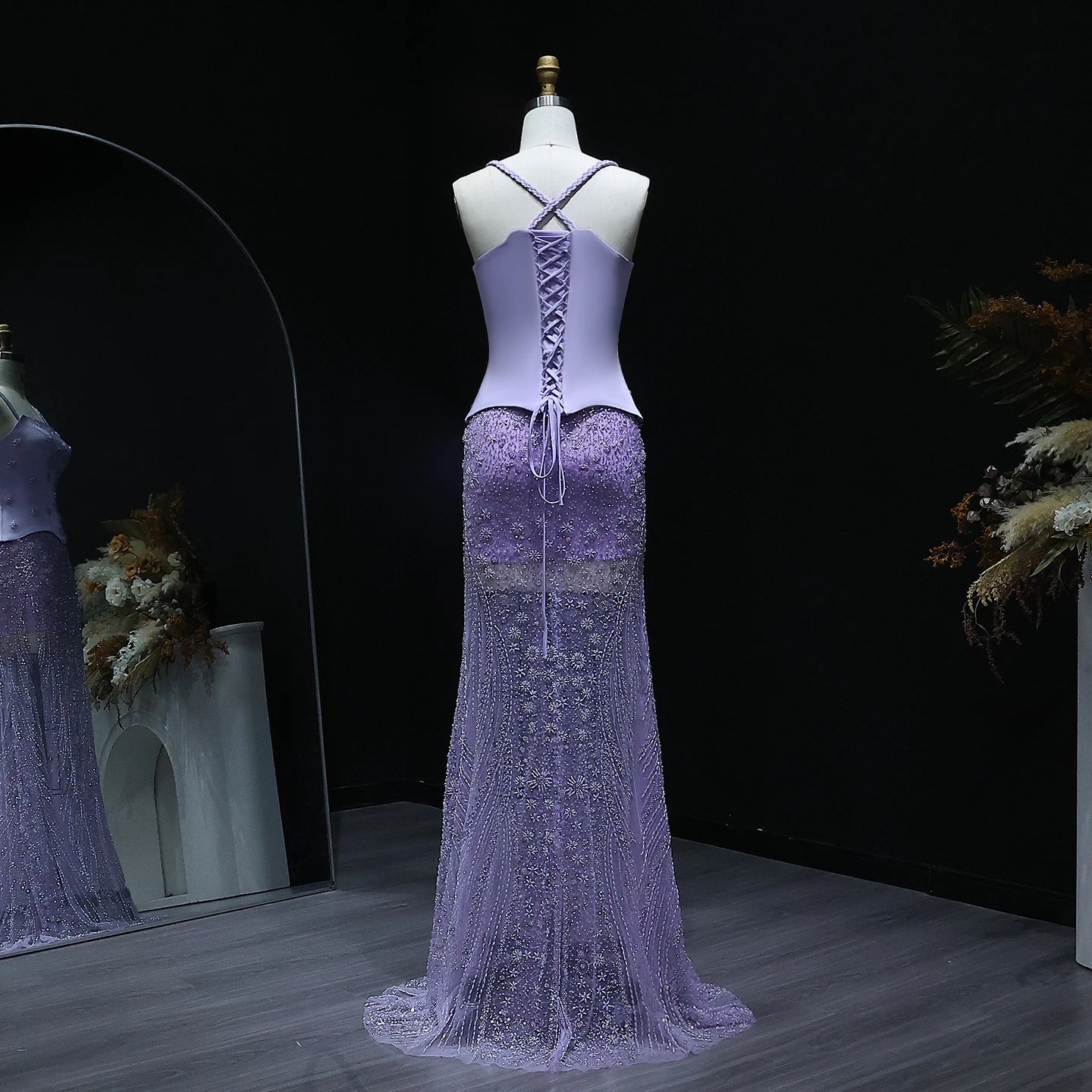 Two Pieces Evening Dress with Spaghetti Straps