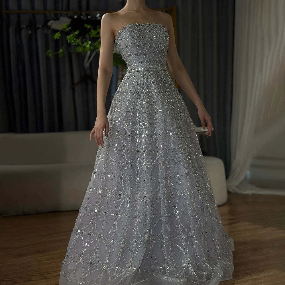 A Line Beaded Long Evening Dresses Gowns