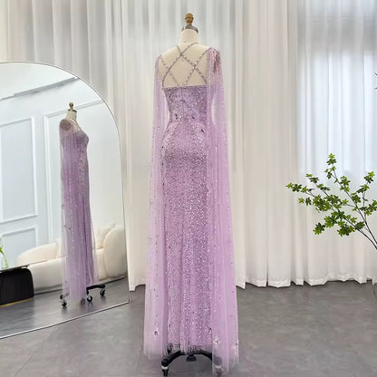 Elegant Beaded Gown with Open Sleeves and Crystal Detailing