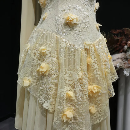 3D Floral Applique Lace Mermaid Gown