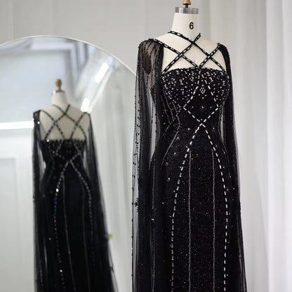Elegant Beaded Gown with Open Sleeves and Crystal Detailing