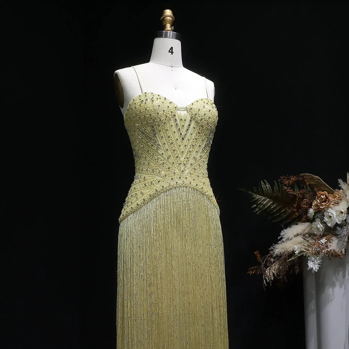 Glamorous Fully Beaded Bodycon Fringe Dress with Art Deco Patterns