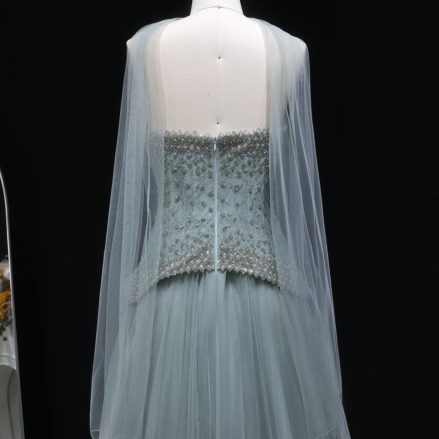 Luxury Dusty Pink Pearl Beaded A-Line Evening Dress With Scarf