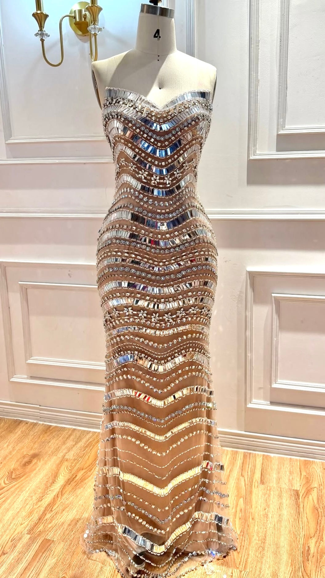 Off-The-Shoulder Evening Gown with Beaded Crystal Cape