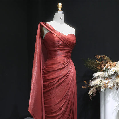 Metallic Ruched One-Shoulder Gown