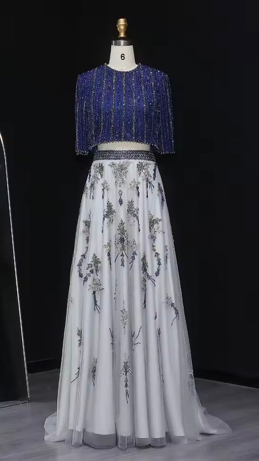 Two-Piece Hand-Embroidered Beaded Lehenga Gown