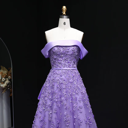 “Lilac Princess” Gown – Regal Lavender with 3D Floral Embroidery