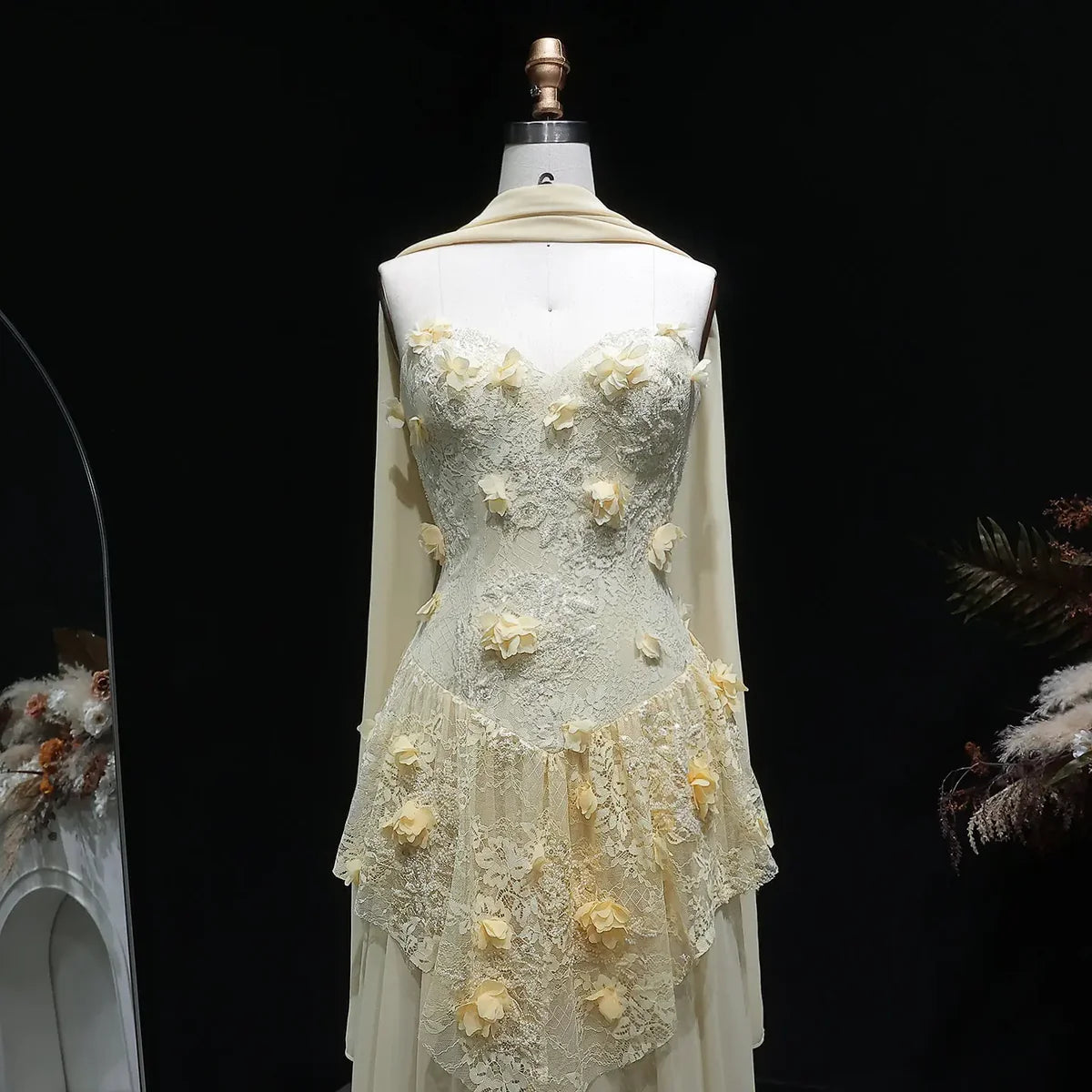 3D Floral Applique Lace Mermaid Gown