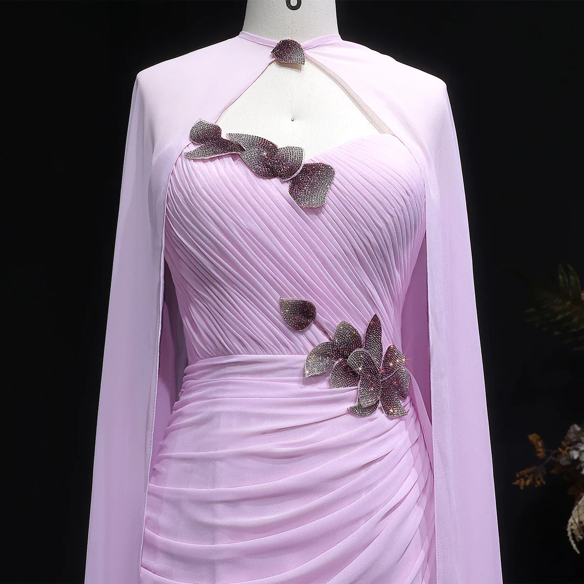 Crystal Petal Ruched Chiffon Gown