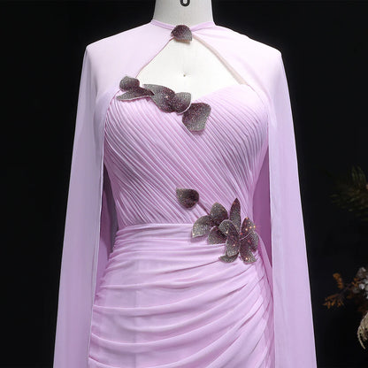 Crystal Petal Ruched Chiffon Gown