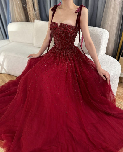 Red-pink Evening Gowns 2024 Sleeveless A-Line Luxury Dress