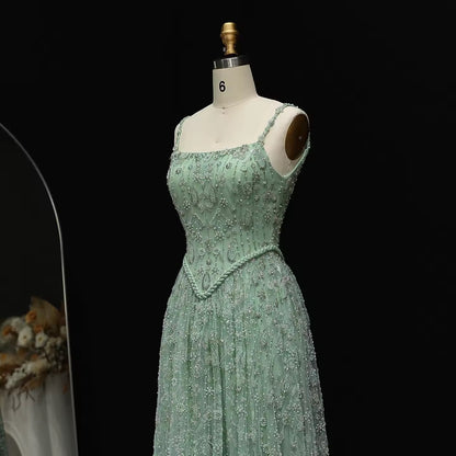 Fully Embroidered Evening Gown with Luxurious Beading and Sparkling Finish – Lace-Up Back Design