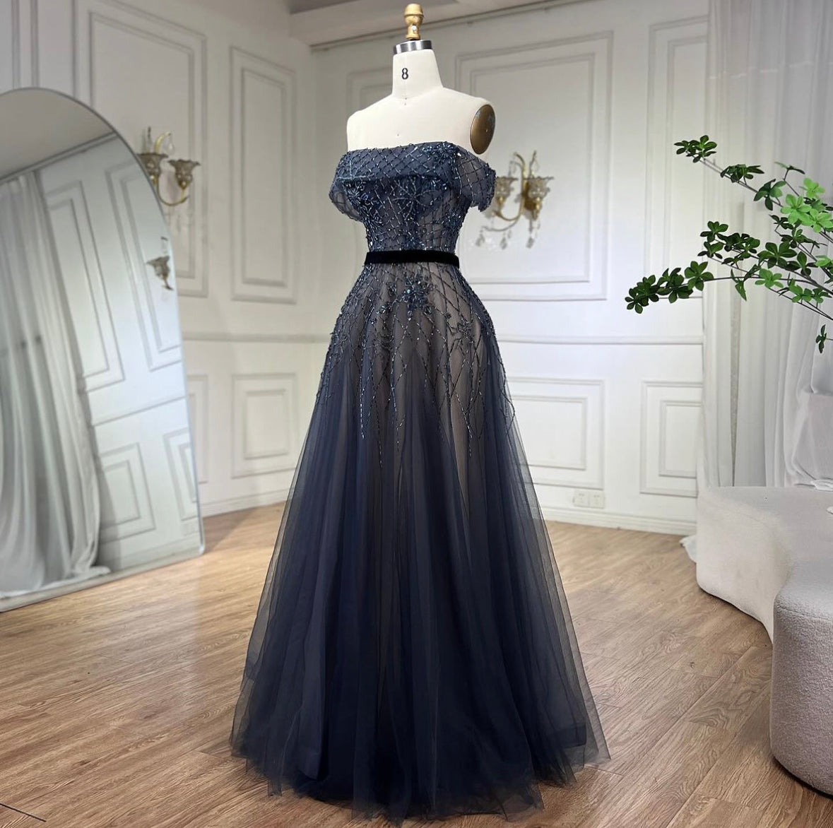 Luxury Blue A-Line Evening Dress