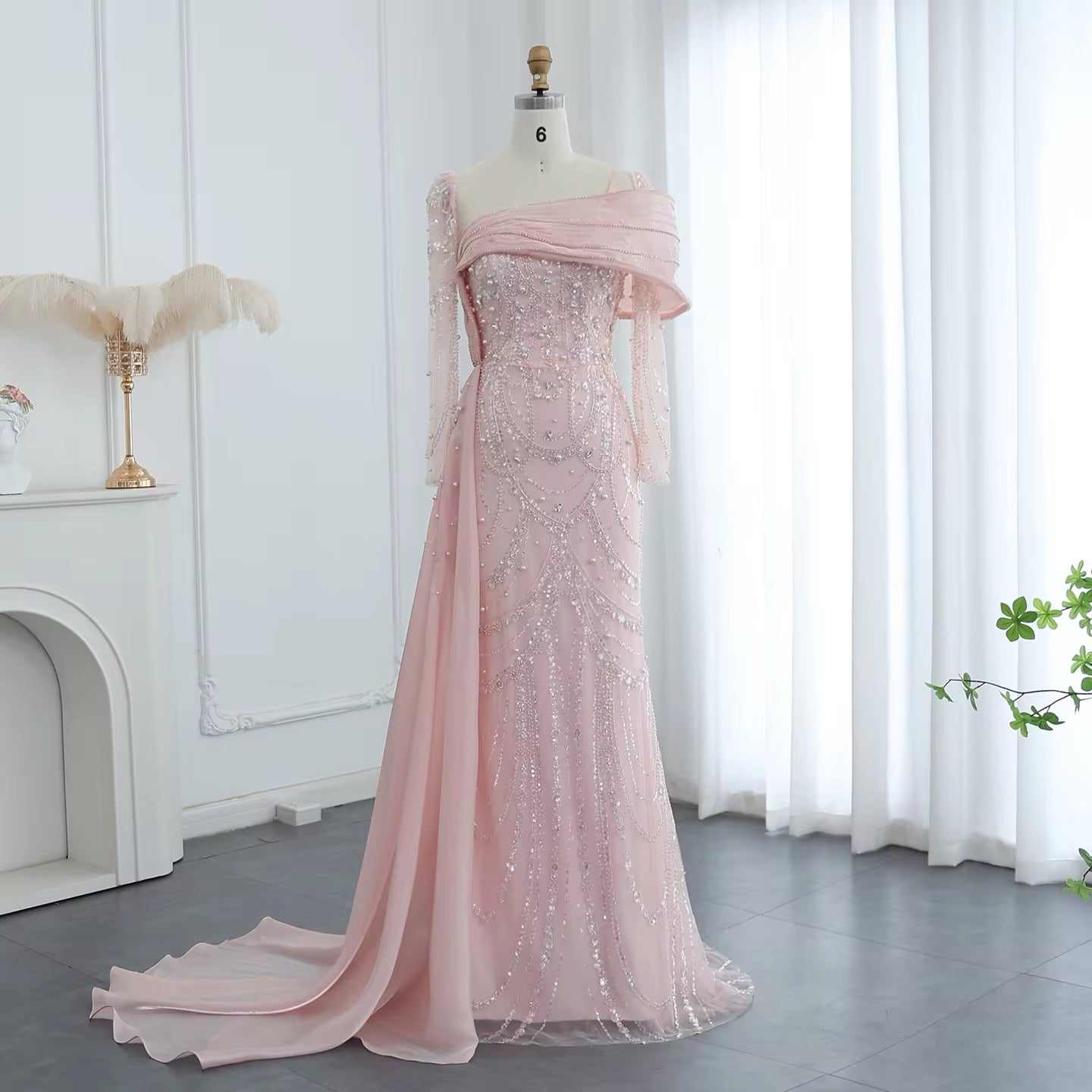 Luxury dress decorated with pearls