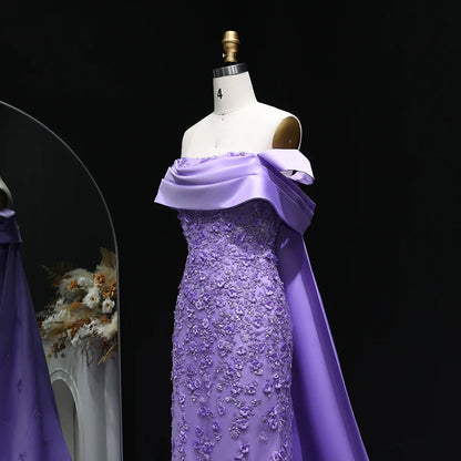 “Lilac Dawn” Gown – Royal Cut with 3D Embroidery & Luxe Train