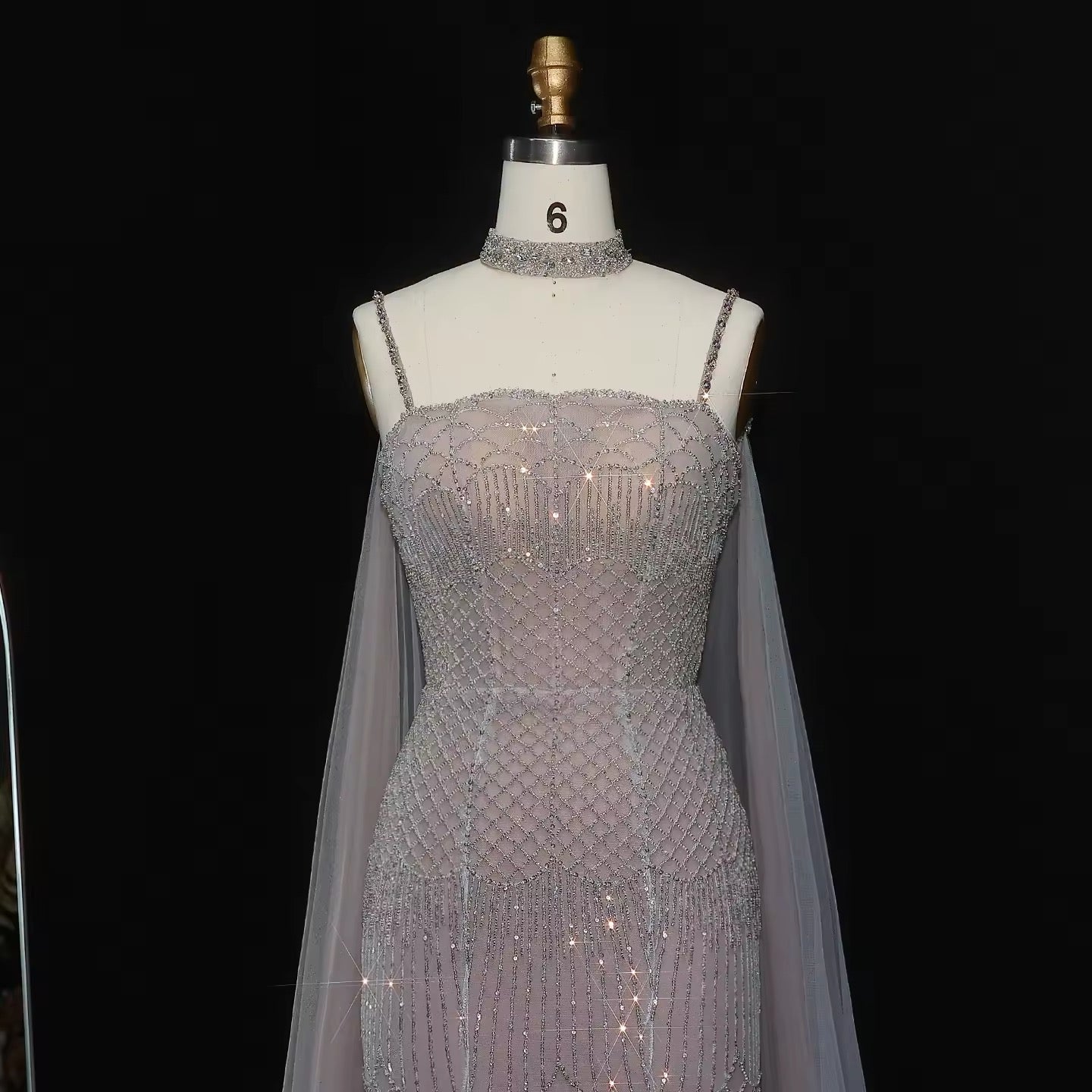 Elegant Beaded Lotus Pink Mermaid Evening Gown with Sheer Cape