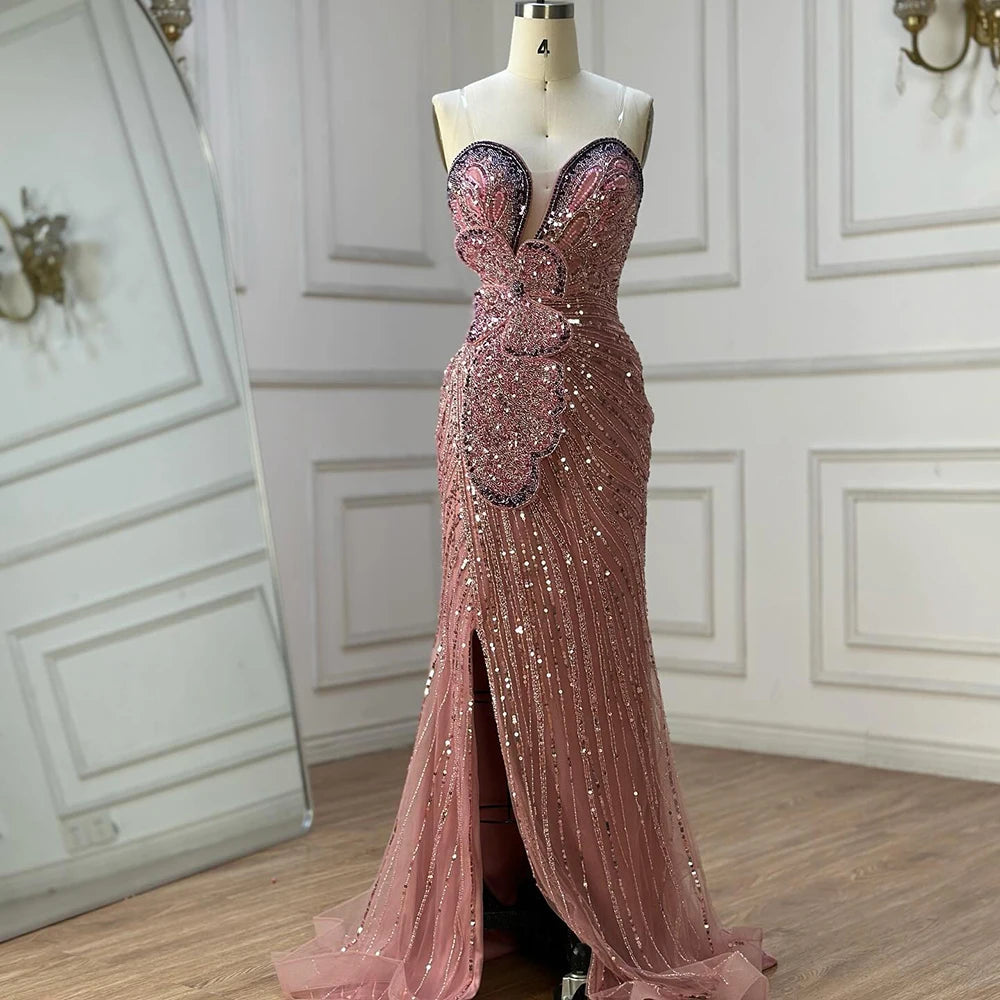 Pink Strapless Mermaid Evening Dress with High Split for Formal Occasion